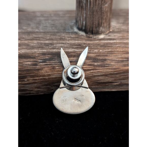 Vintage Sterling Silver Bunny Bottom Rose Quartz Tie Tack/Lapel Pin - Picture 3 of 4